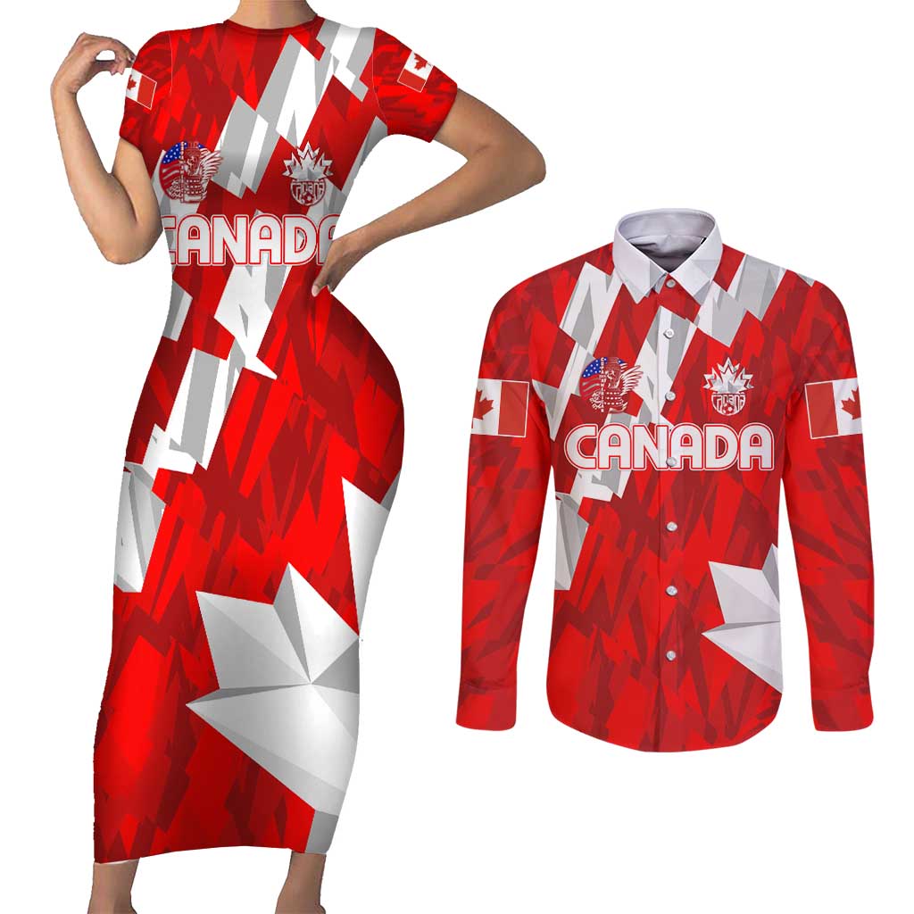 Canada Soccer 2024 Couples Matching Short Sleeve Bodycon Dress and Long Sleeve Button Shirt Canucks The Reds - Wonder Print Shop