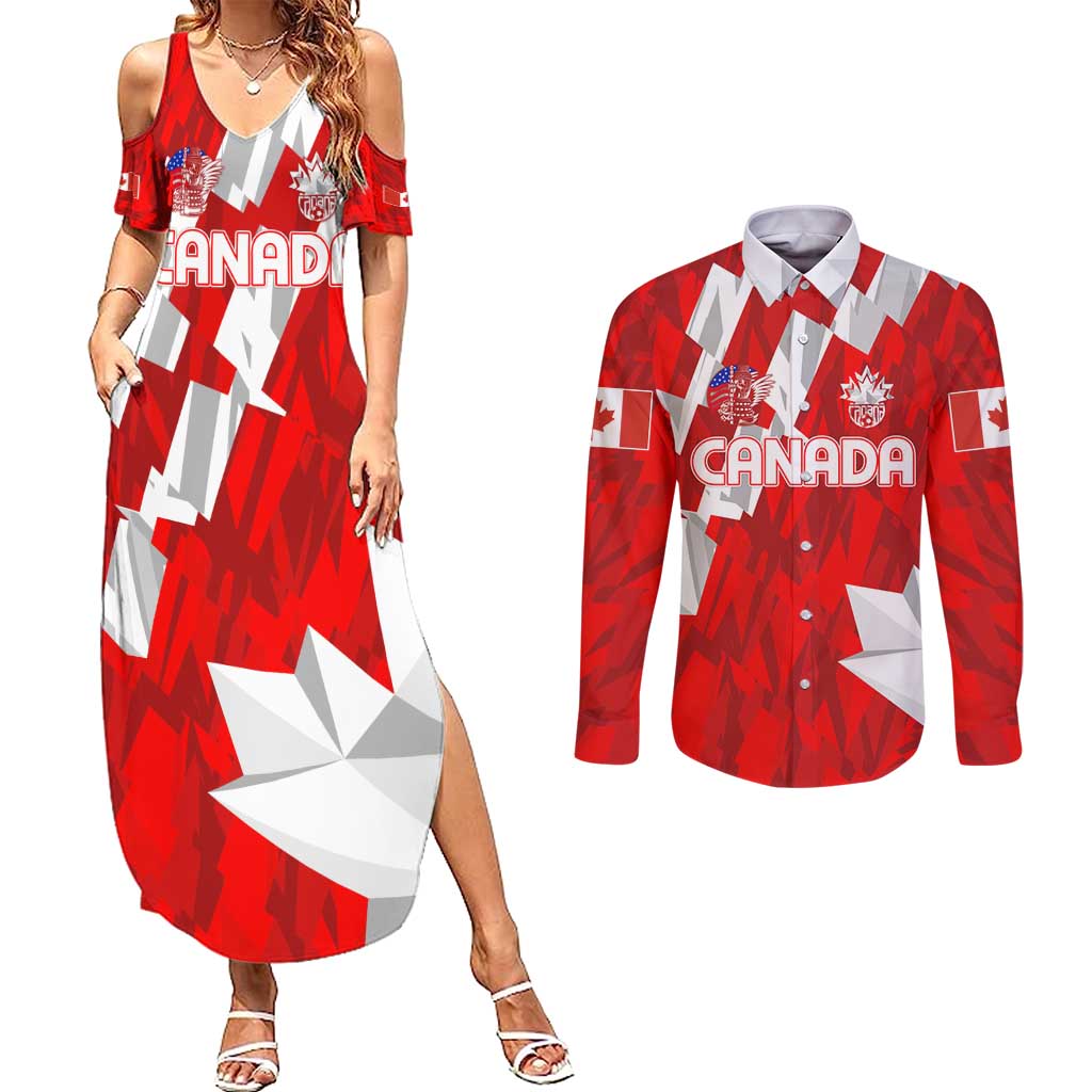 Canada Soccer 2024 Couples Matching Summer Maxi Dress and Long Sleeve Button Shirt Canucks The Reds - Wonder Print Shop