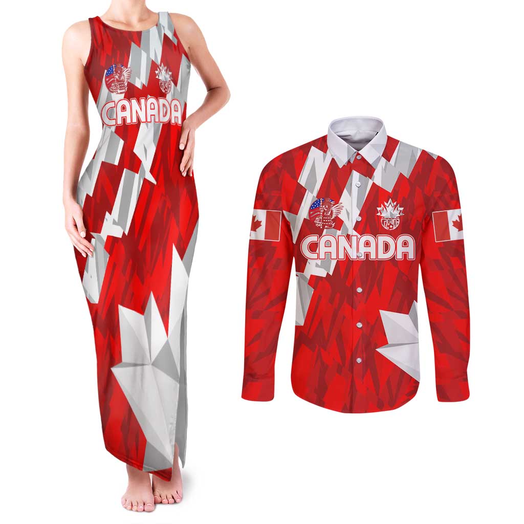 Canada Soccer 2024 Couples Matching Tank Maxi Dress and Long Sleeve Button Shirt Canucks The Reds - Wonder Print Shop