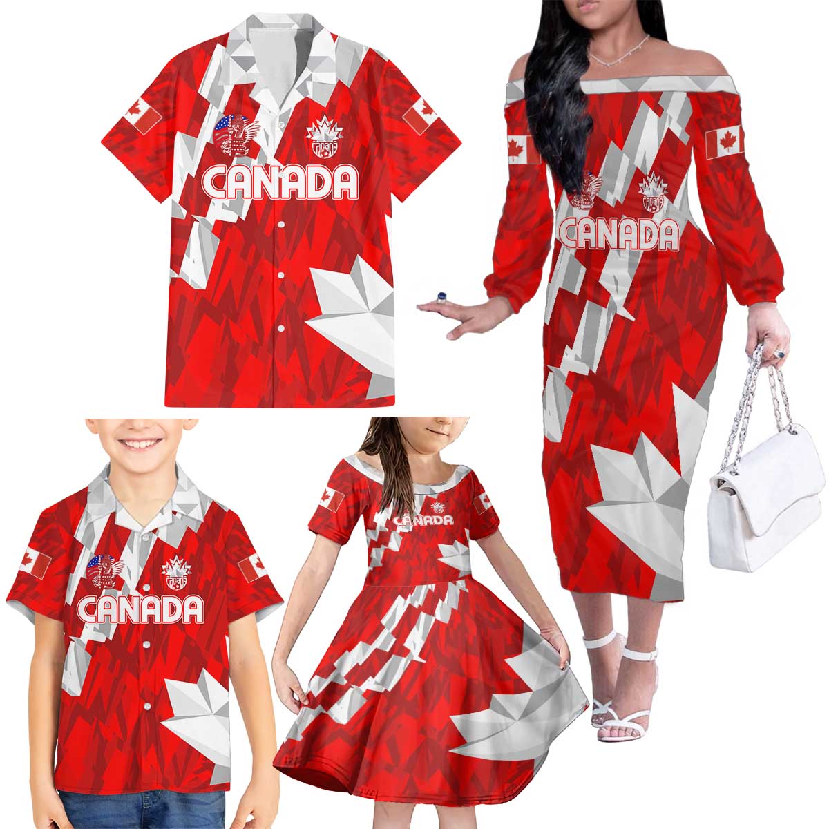 Canada Soccer 2024 Family Matching Off The Shoulder Long Sleeve Dress and Hawaiian Shirt Canucks The Reds - Wonder Print Shop