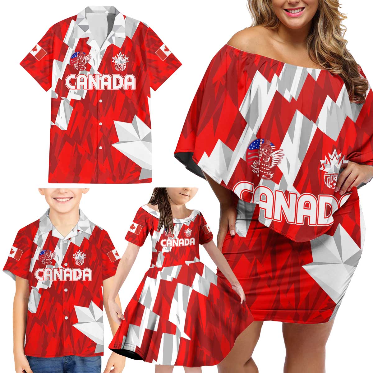 Canada Soccer 2024 Family Matching Off Shoulder Short Dress and Hawaiian Shirt Canucks The Reds - Wonder Print Shop