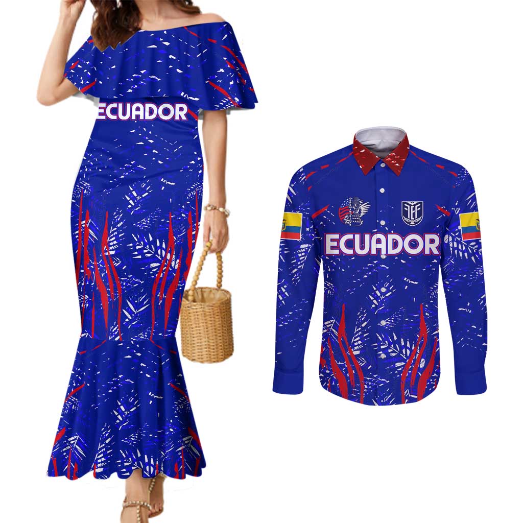 Ecuador Football 2024 Couples Matching Mermaid Dress and Long Sleeve Button Shirt La Tricolor