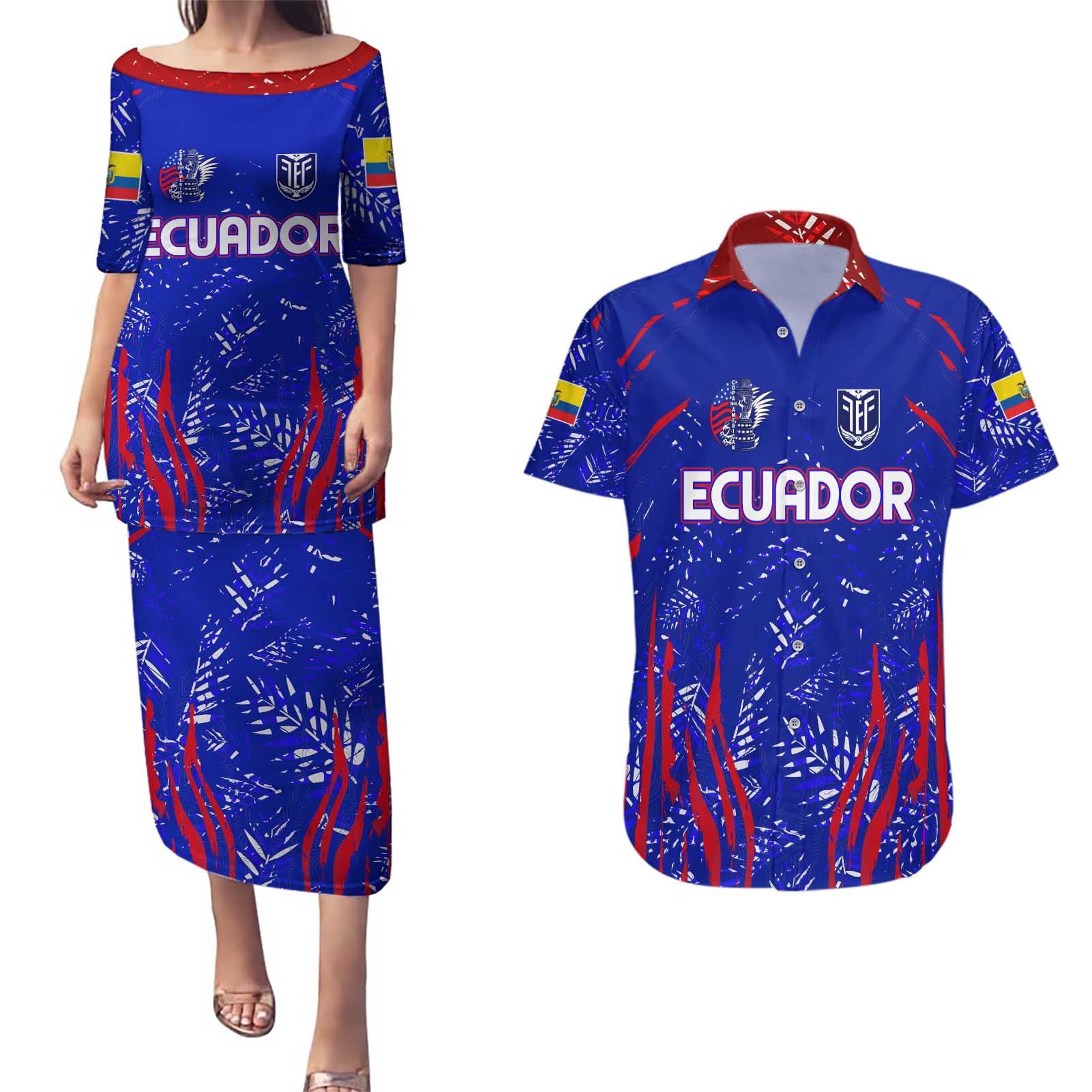 Ecuador Football 2024 Couples Matching Puletasi and Hawaiian Shirt La Tricolor - Wonder Print Shop