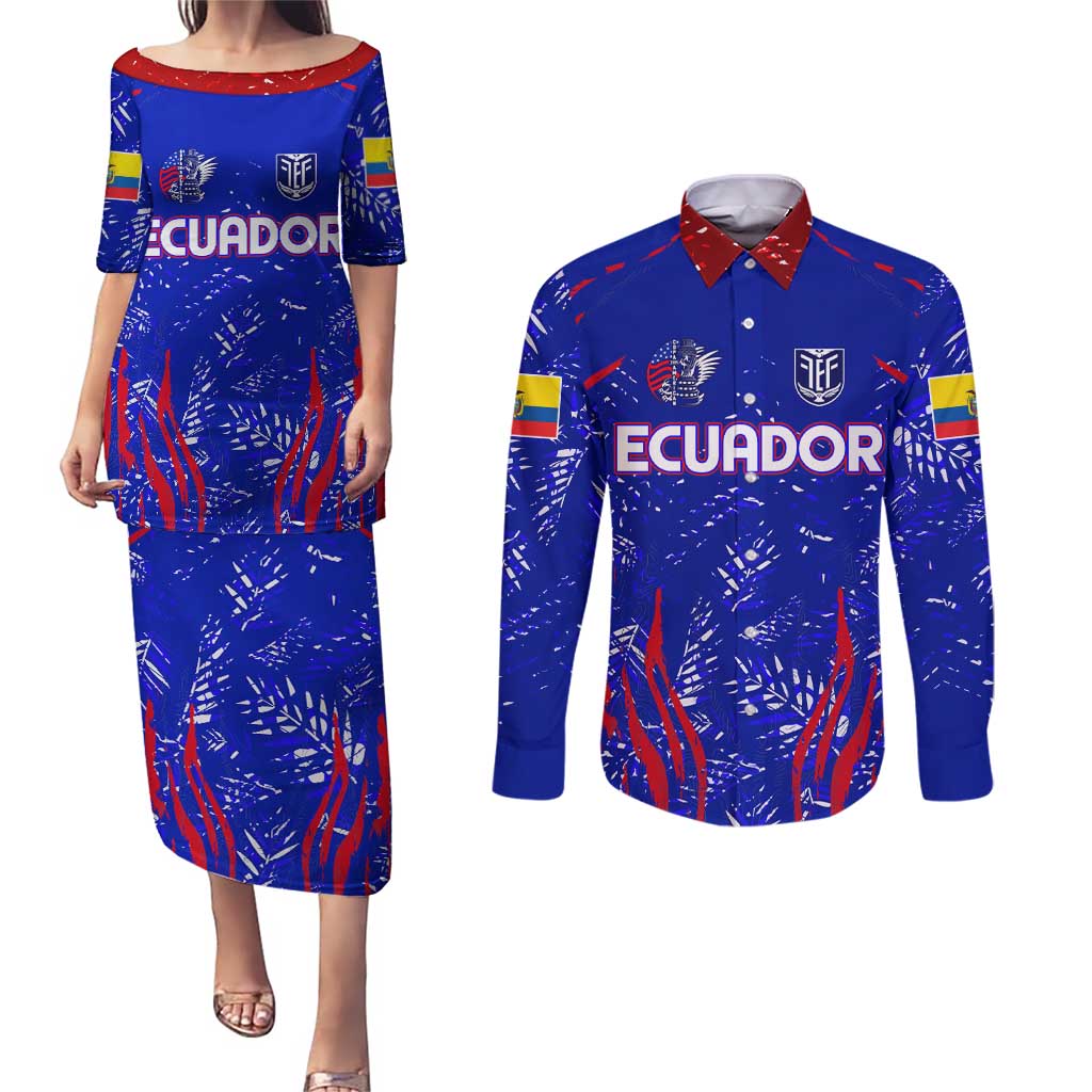 Ecuador Football 2024 Couples Matching Puletasi and Long Sleeve Button Shirt La Tricolor - Wonder Print Shop