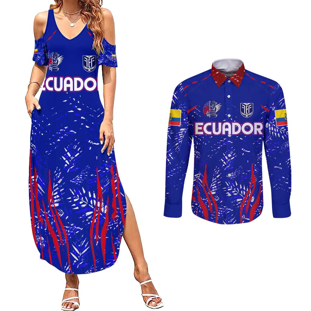 Ecuador Football 2024 Couples Matching Summer Maxi Dress and Long Sleeve Button Shirt La Tricolor - Wonder Print Shop