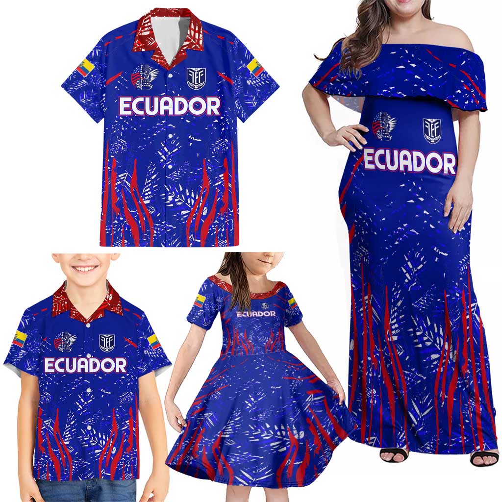 Ecuador Football 2024 Family Matching Off Shoulder Maxi Dress and Hawaiian Shirt La Tricolor - Wonder Print Shop