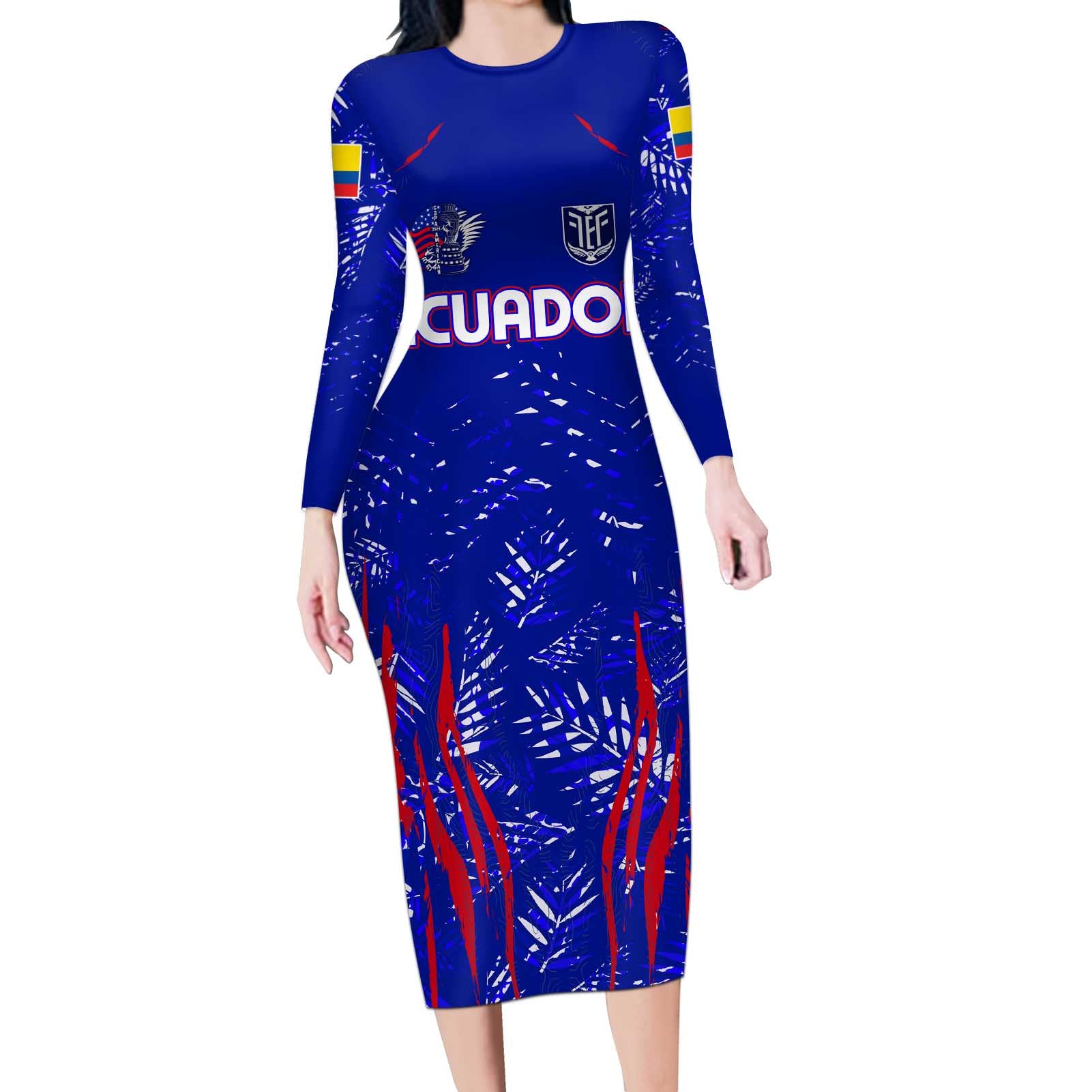 Ecuador Football 2024 Long Sleeve Bodycon Dress La Tricolor - Wonder Print Shop