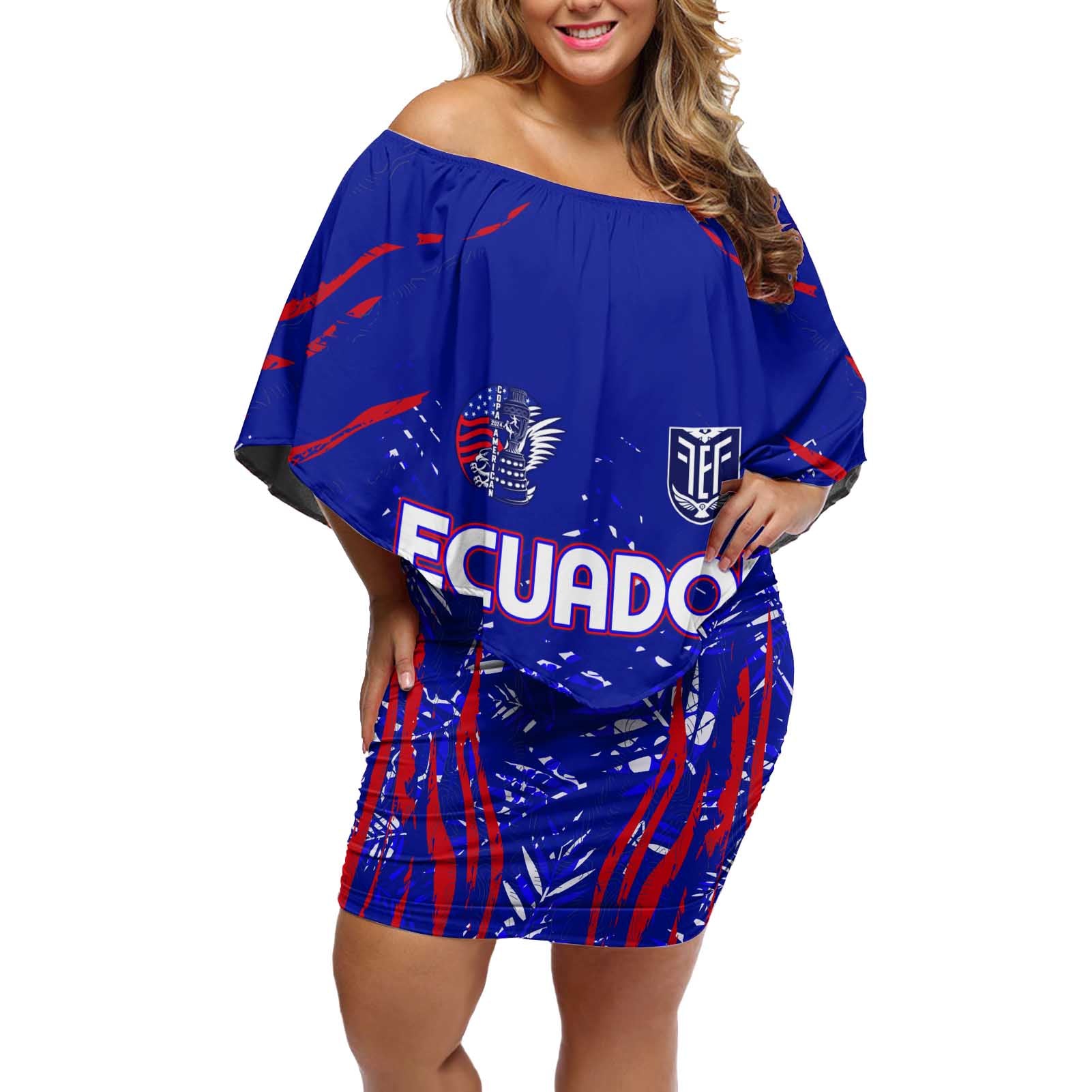 Ecuador Football 2024 Off Shoulder Short Dress La Tricolor - Wonder Print Shop