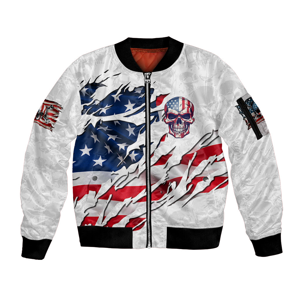 American Flag Skull Sleeve Zip Bomber Jacket - Wonder Print Shop