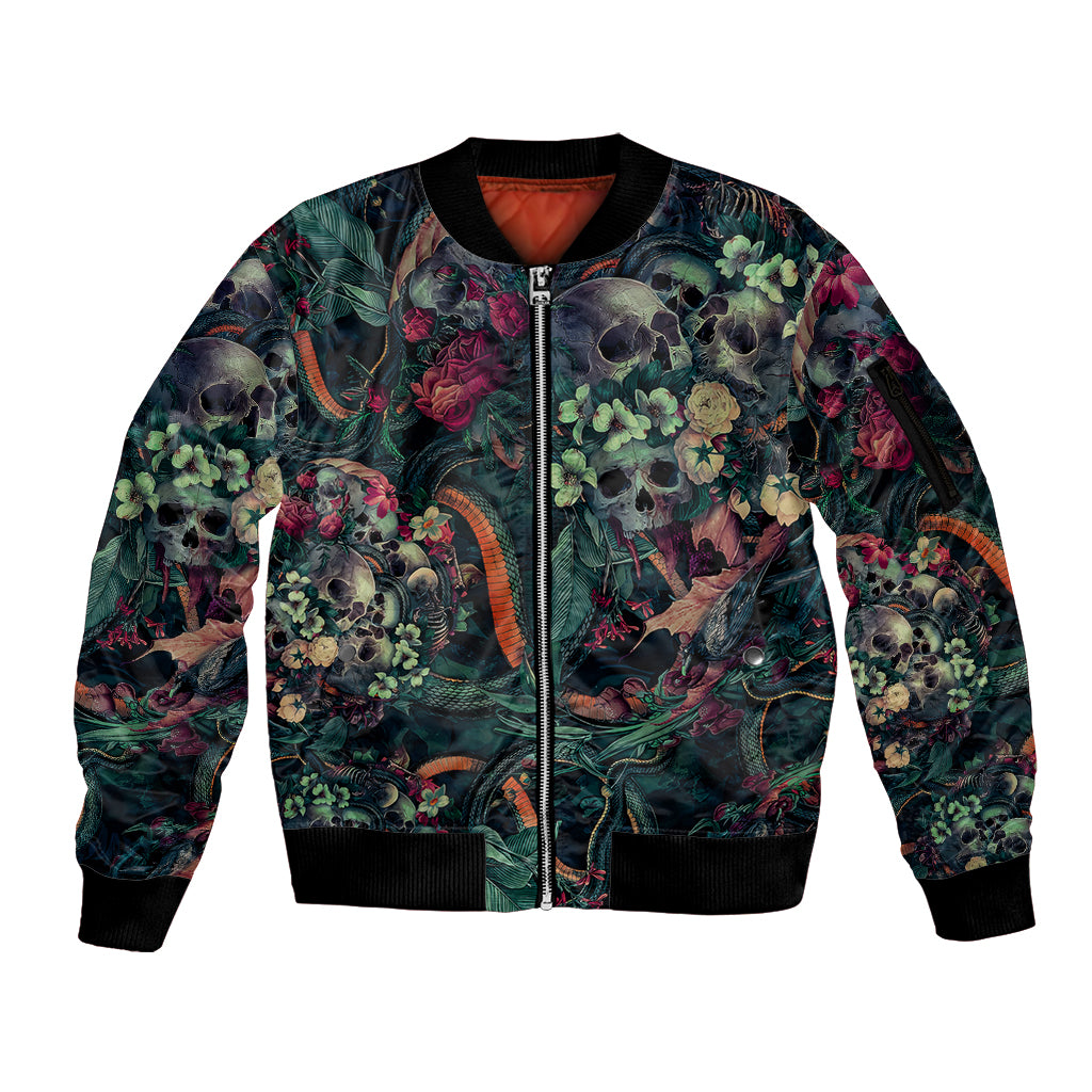 Skulls and Snakes Sleeve Zip Bomber Jacket - Wonder Print Shop