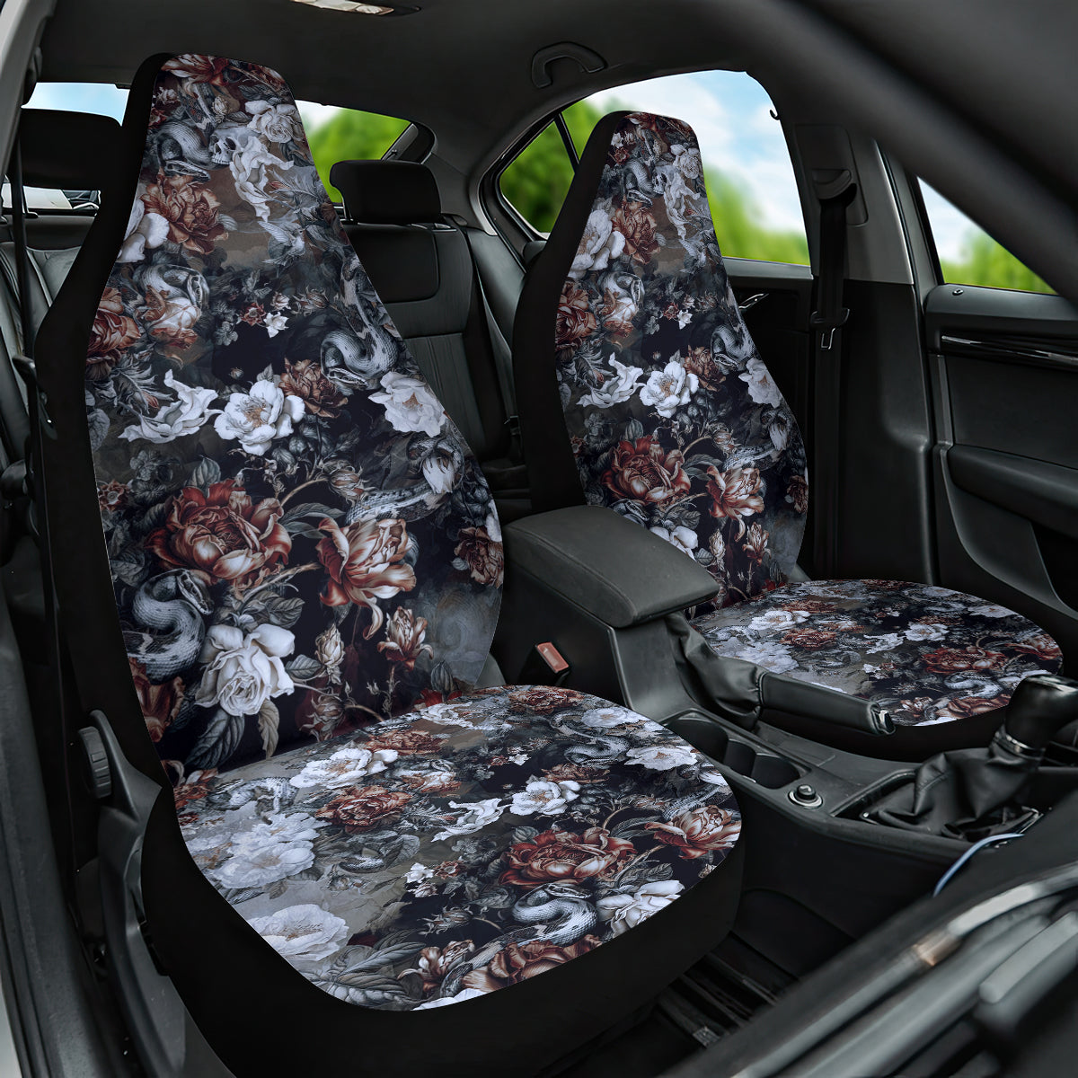 Skulls Roses And White Snakes Car Seat Cover - Wonder Print Shop