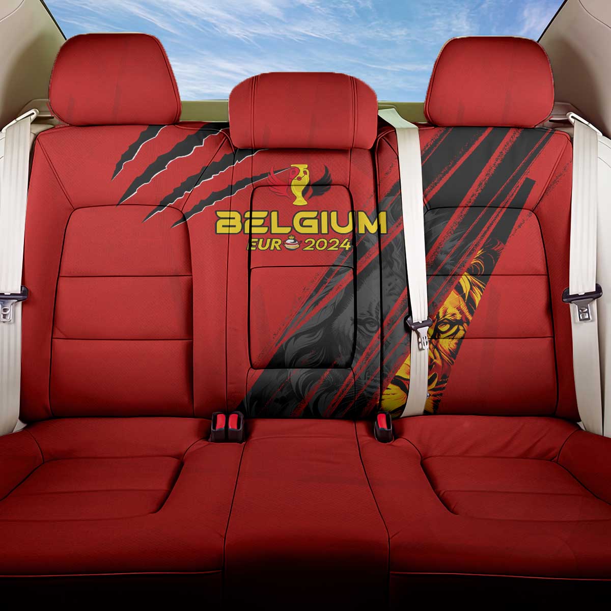 Belgium Football 2024 Back Car Seat Cover Trophy Wing Style - Wonder Print Shop