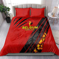 Red bedding set with duvet and two pillowcases featuring Belgium Euro 2024 emblem