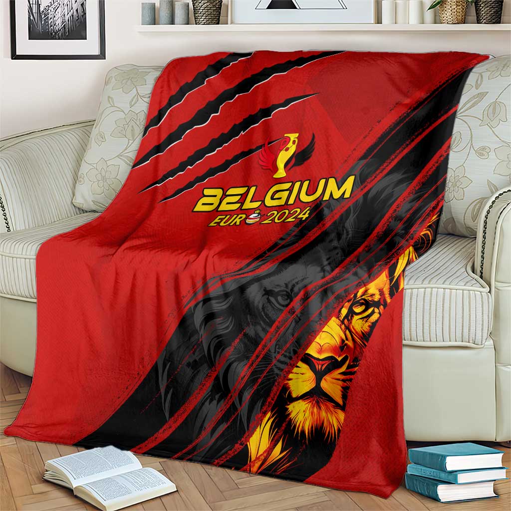 Red and black Belgium football blanket with crest and diagonal stripe design