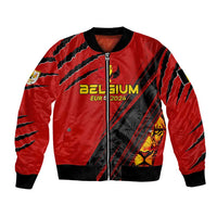 Red unisex bomber jacket with Belgium 2024 graphic and trophy wing style front zip