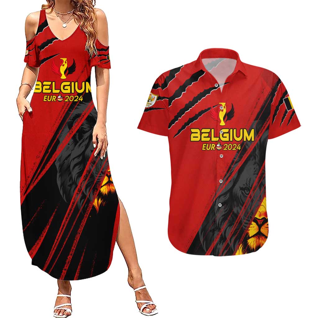 Personalized Belgium Football 2024 Couples Matching Summer Maxi Dress and Hawaiian Shirt Trophy Wing Style - Wonder Print Shop