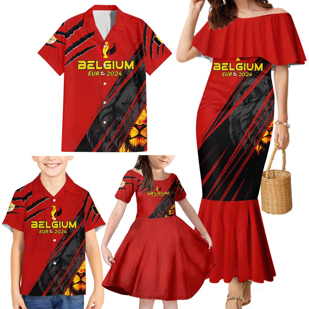 Personalized Belgium Football 2024 Family Matching Mermaid Dress and Hawaiian Shirt Trophy Wing Style - Wonder Print Shop