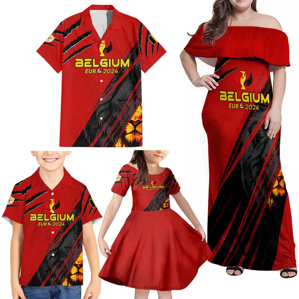 Personalized Belgium Football 2024 Family Matching Off Shoulder Maxi Dress and Hawaiian Shirt Trophy Wing Style - Wonder Print Shop