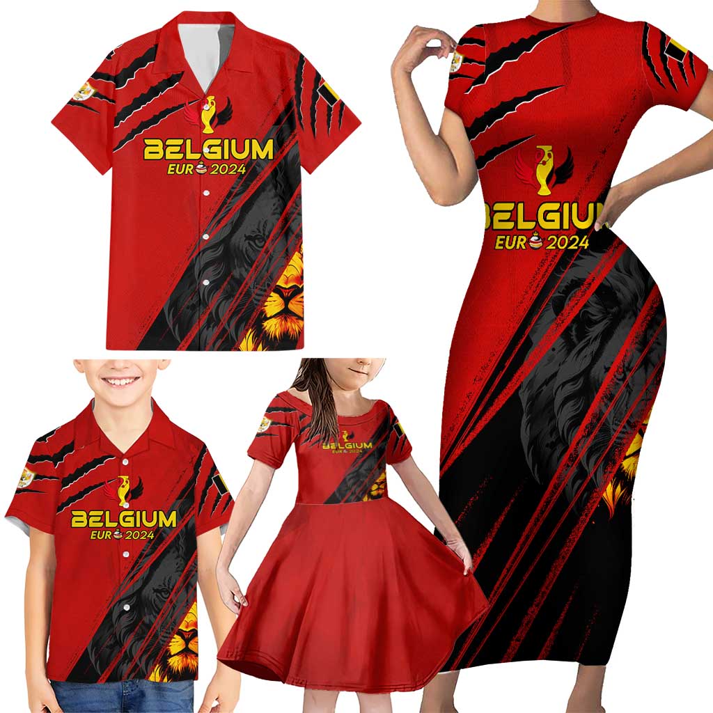 Personalized Belgium Football 2024 Family Matching Short Sleeve Bodycon Dress and Hawaiian Shirt Trophy Wing Style - Wonder Print Shop