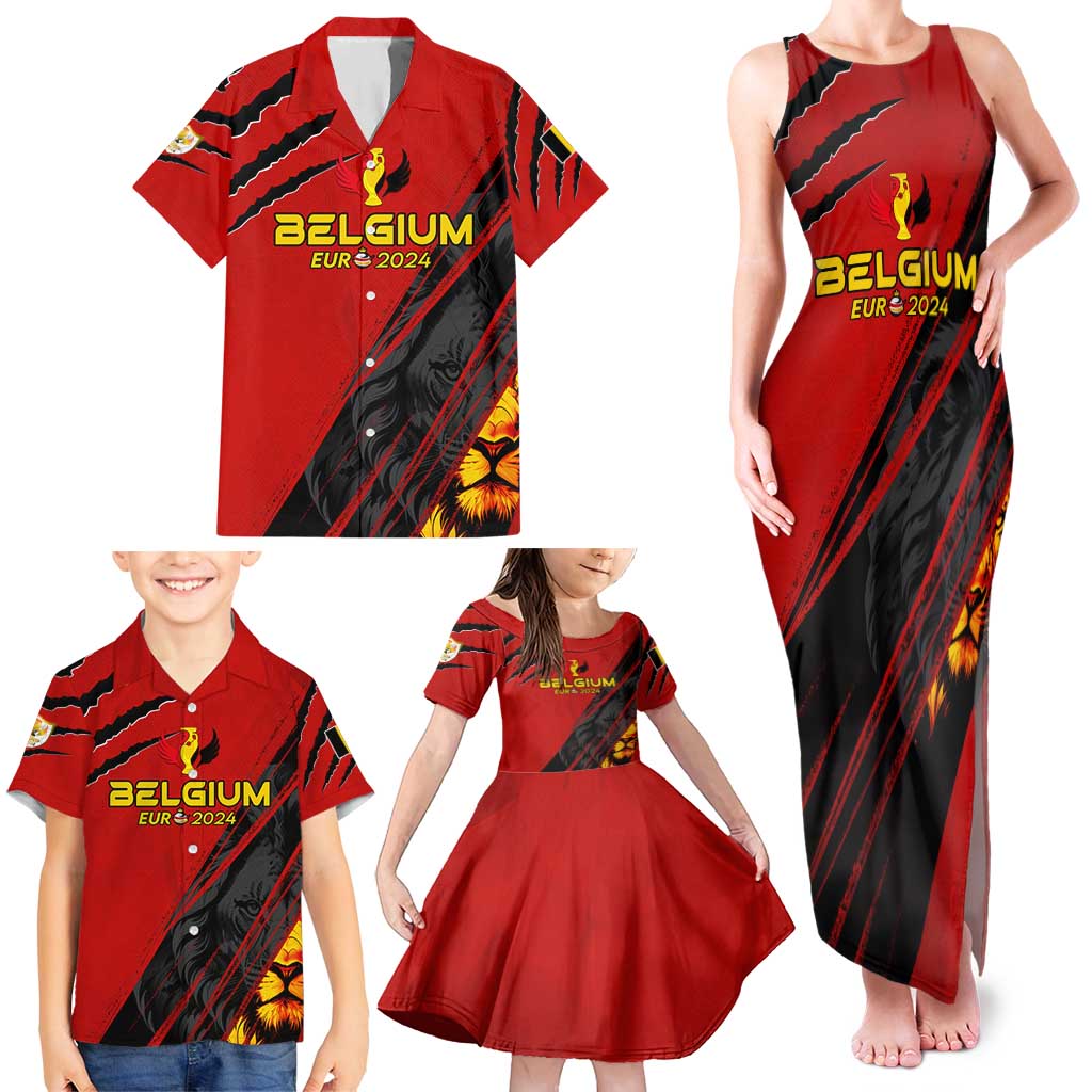 Personalized Belgium Football 2024 Family Matching Tank Maxi Dress and Hawaiian Shirt Trophy Wing Style - Wonder Print Shop