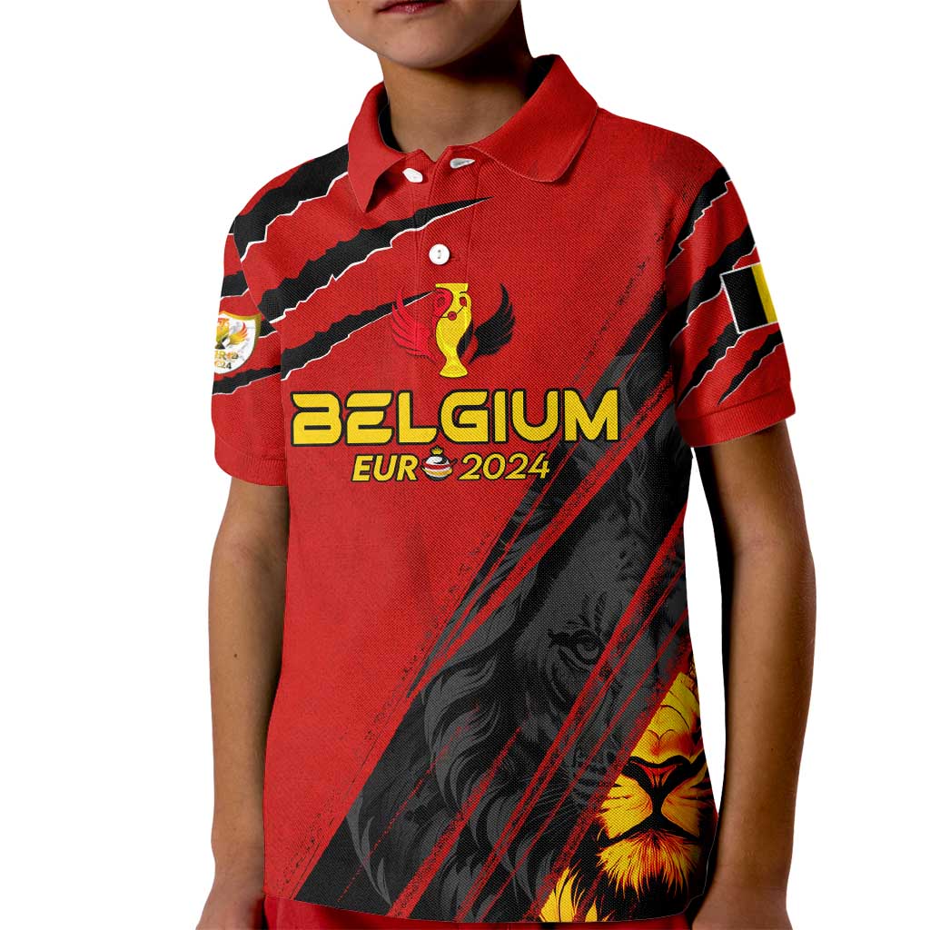 Personalized Belgium Football 2024 Kid Polo Shirt Trophy Wing Style - Wonder Print Shop