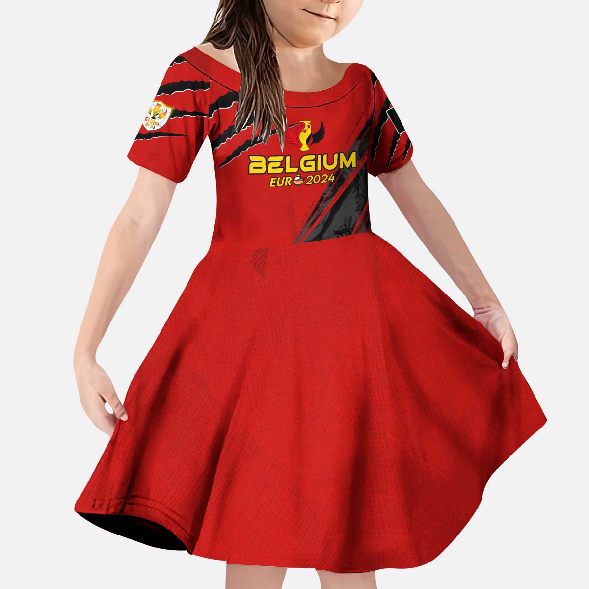 Personalized Belgium Football 2024 Kid Short Sleeve Dress Trophy Wing Style - Wonder Print Shop