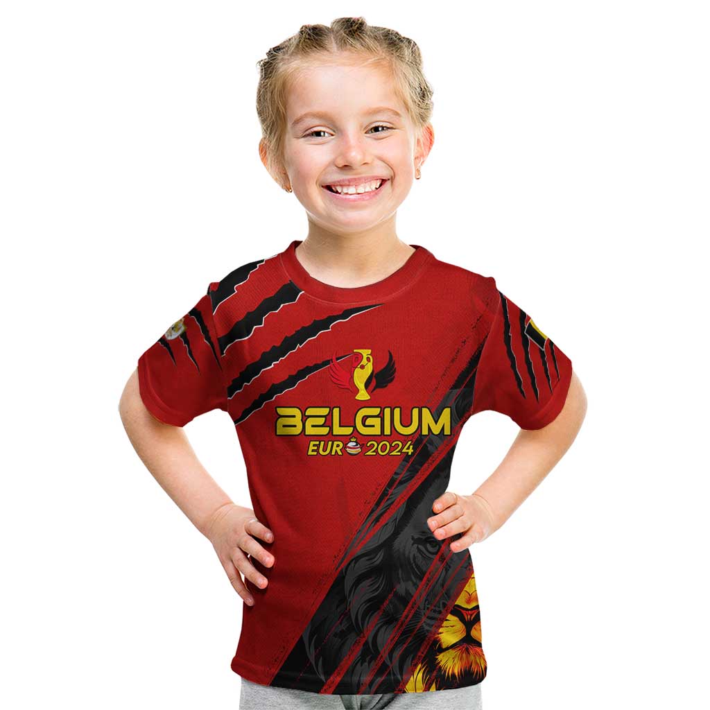 Personalized Belgium Football 2024 Kid T Shirt Trophy Wing Style - Wonder Print Shop