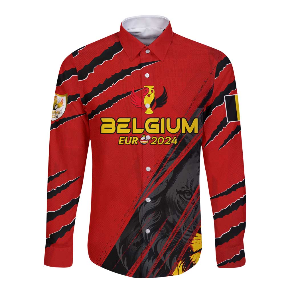 Personalized Belgium Football 2024 Long Sleeve Button Shirt Trophy Wing Style - Wonder Print Shop