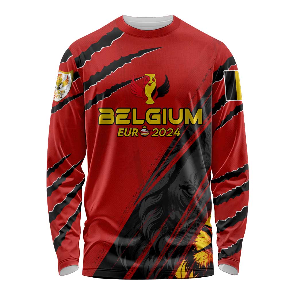 Personalized Belgium Football 2024 Long Sleeve Shirt Trophy Wing Style - Wonder Print Shop