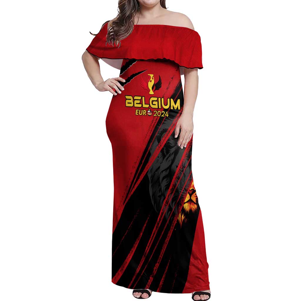 Personalized Belgium Football 2024 Off Shoulder Maxi Dress Trophy Wing Style - Wonder Print Shop