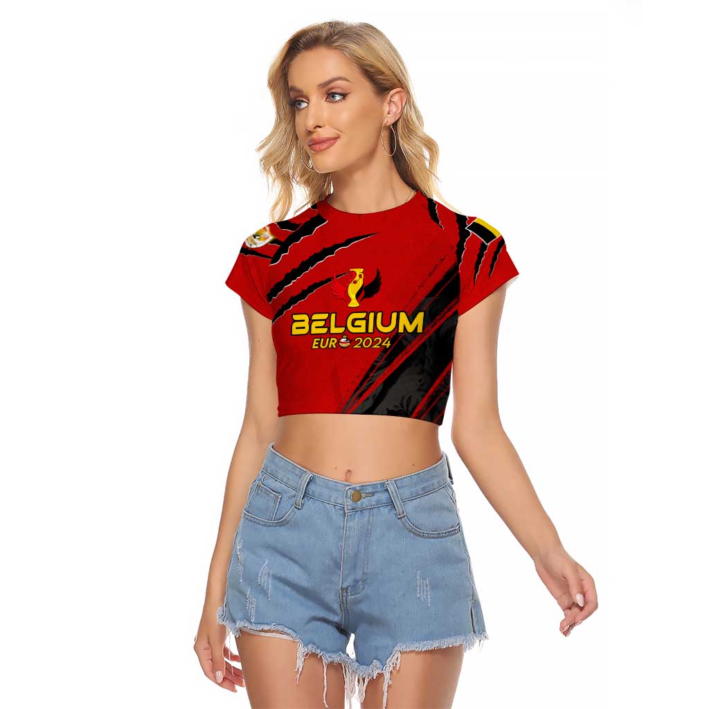 Personalized Belgium Football 2024 Raglan Cropped T Shirt Trophy Wing Style - Wonder Print Shop