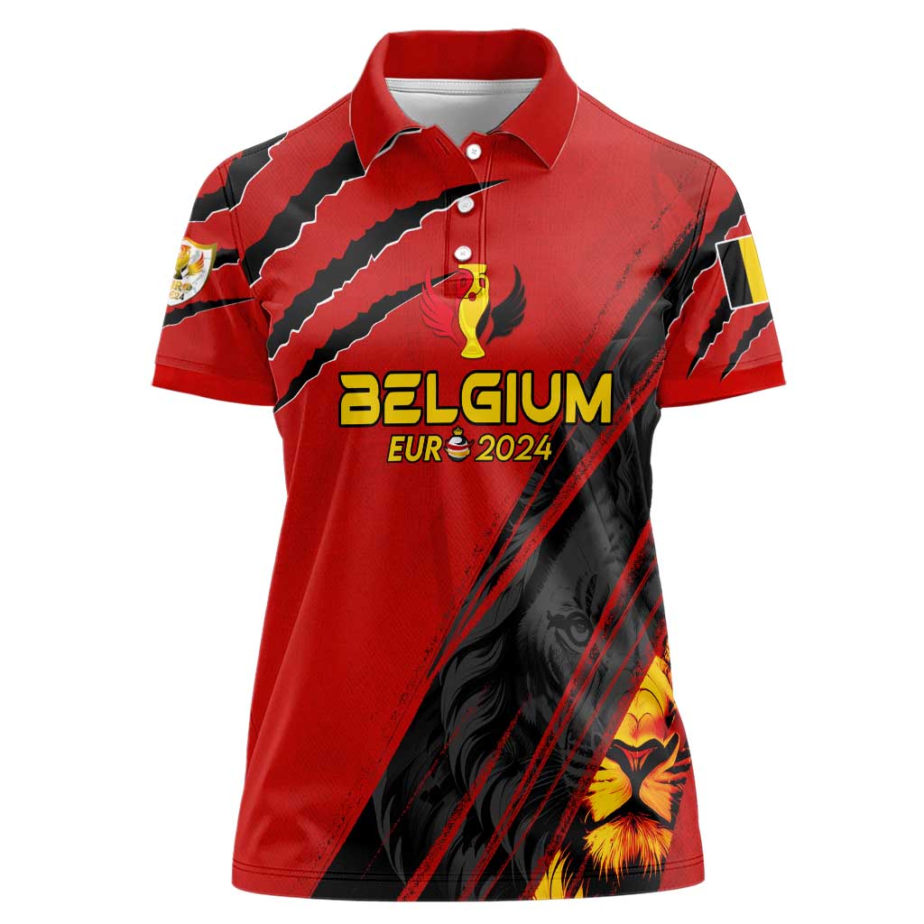 Personalized Belgium Football 2024 Women Polo Shirt Trophy Wing Style - Wonder Print Shop