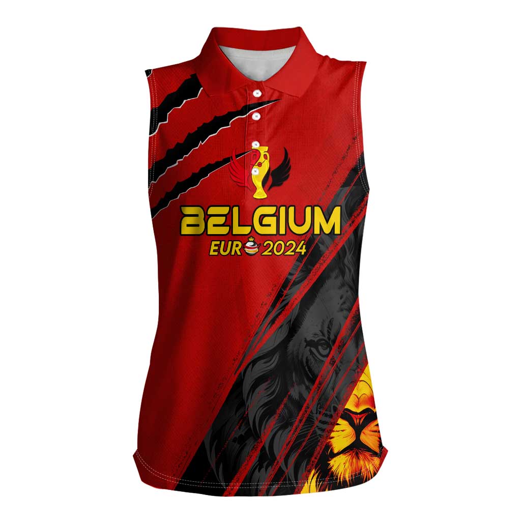 Personalized Belgium Football 2024 Women Sleeveless Polo Shirt Trophy Wing Style - Wonder Print Shop