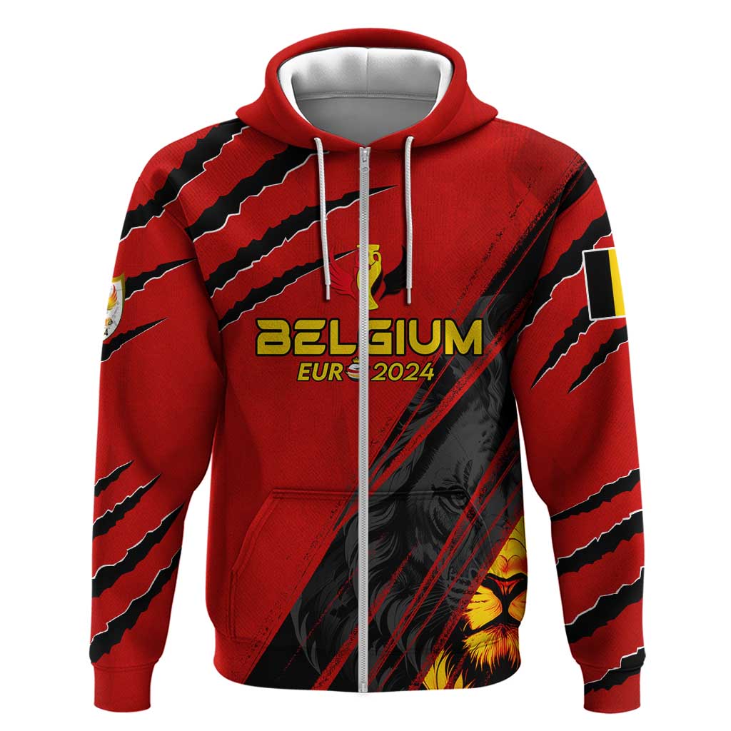 Personalized Belgium Football 2024 Zip Hoodie Trophy Wing Style - Wonder Print Shop