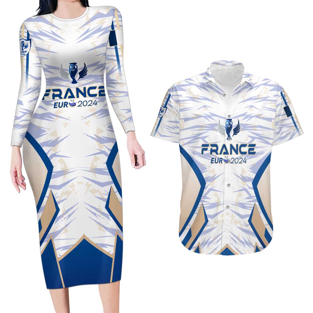 Personalized France Football 2024 Couples Matching Long Sleeve Bodycon Dress and Hawaiian Shirt Trophy Wing Style - Wonder Print Shop