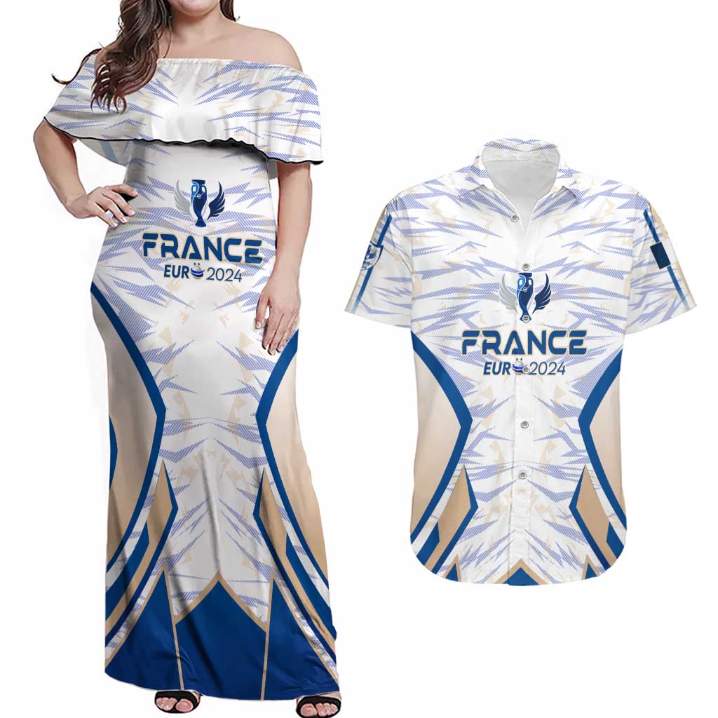 Personalized France Football 2024 Couples Matching Off Shoulder Maxi Dress and Hawaiian Shirt Trophy Wing Style - Wonder Print Shop