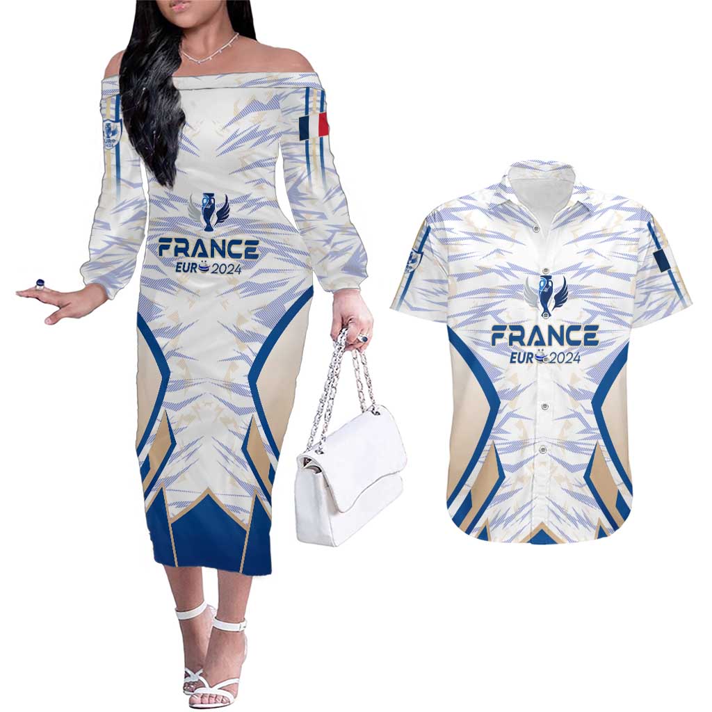 Personalized France Football 2024 Couples Matching Off The Shoulder Long Sleeve Dress and Hawaiian Shirt Trophy Wing Style - Wonder Print Shop