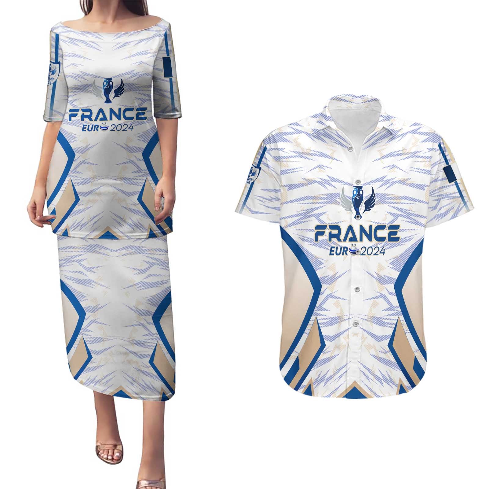 Personalized France Football 2024 Couples Matching Puletasi and Hawaiian Shirt Trophy Wing Style - Wonder Print Shop