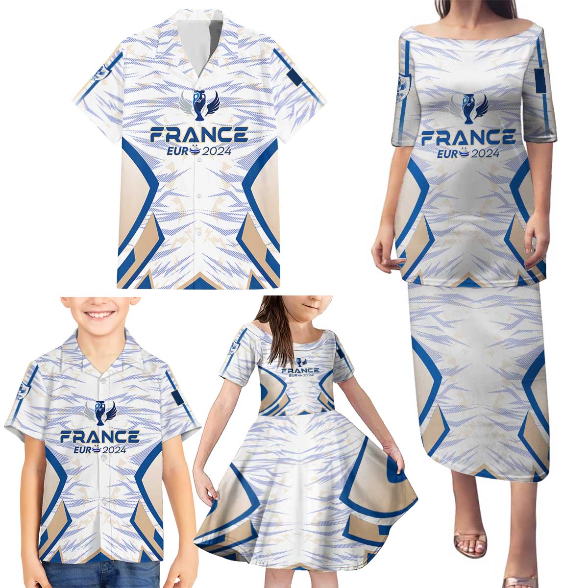 Personalized France Football 2024 Family Matching Puletasi and Hawaiian Shirt Trophy Wing Style - Wonder Print Shop