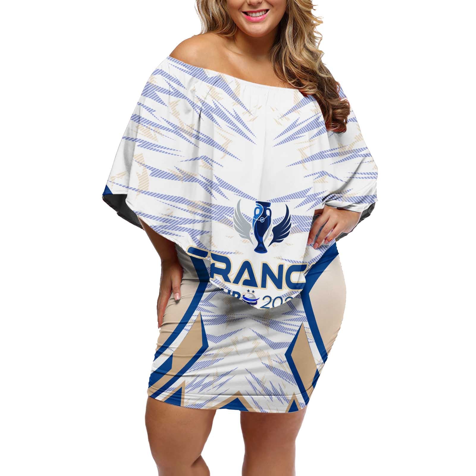 Personalized France Football 2024 Off Shoulder Short Dress Trophy Wing Style - Wonder Print Shop