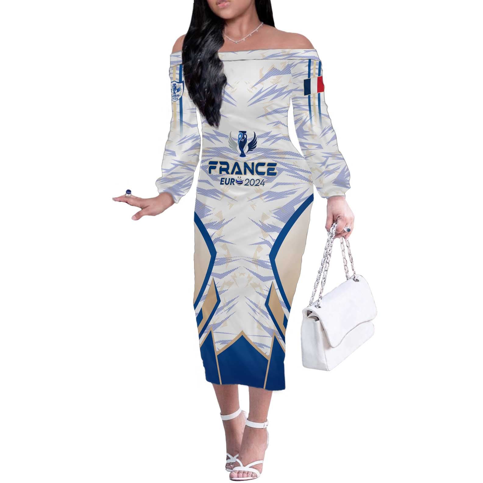 Personalized France Football 2024 Off The Shoulder Long Sleeve Dress Trophy Wing Style - Wonder Print Shop