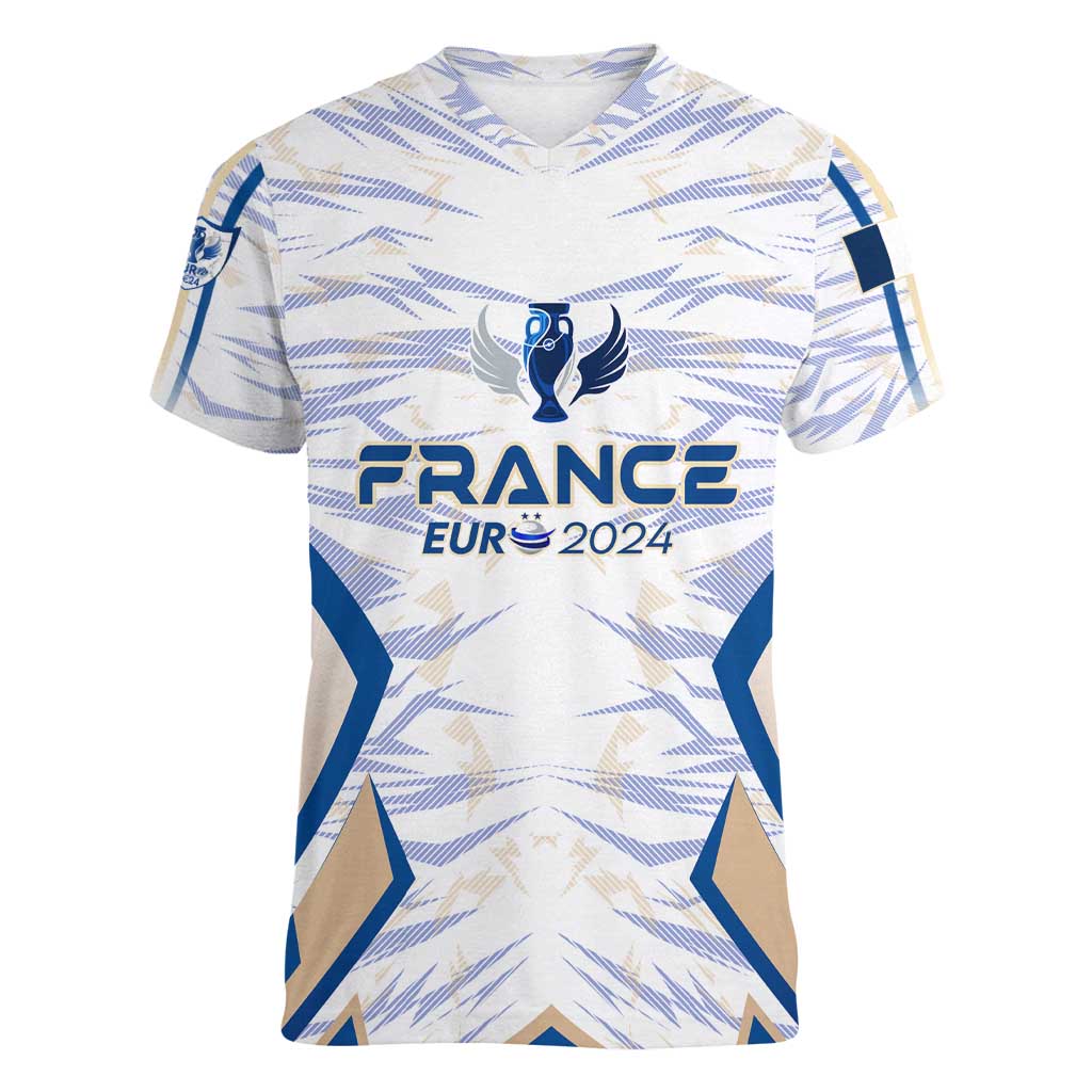 Personalized France Football 2024 Women V-Neck T-Shirt Trophy Wing Style - Wonder Print Shop