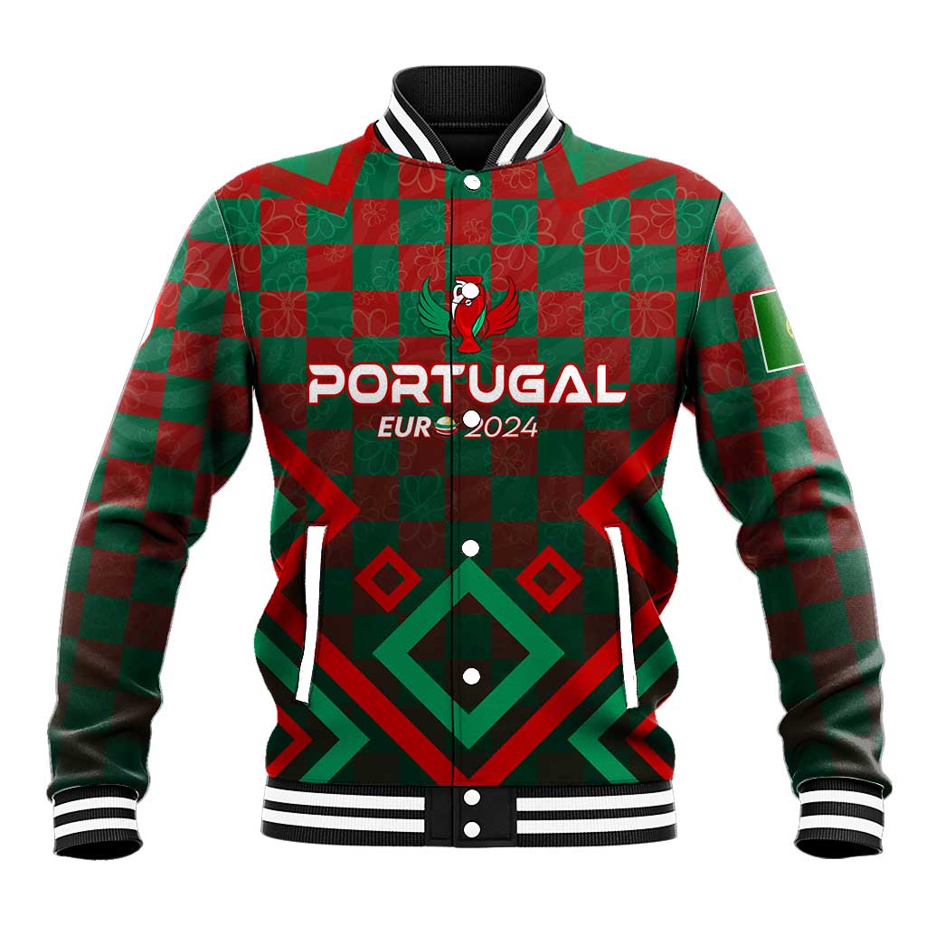 Green/red checkered Portugal baseball jacket with trophy wing graphic, ribbed collar
