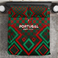 Portugal bedding set: green/red geometric pattern with crest and “Portugal EUR 2024” on duvet.