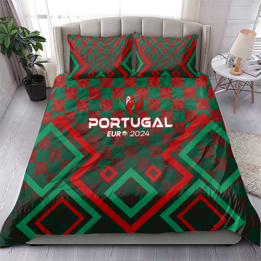 Portugal bedding set with two pillowcases: green/red pattern and “Portugal EUR 2024” logo center.