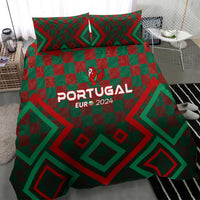 Portugal football bedding set: green and red geometric duvet with crest and “Portugal EUR 2024”.