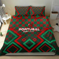 Portugal bedding set close view: green/red check and arrow design with “Portugal EUR 2024” on duvet.