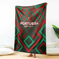 Portugal football blanket draped, green and red checker pattern with 'PORTUGAL EUR 2024'.