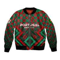 Portugal Euro 2024 bomber jacket, green/red check graphic, front zipper