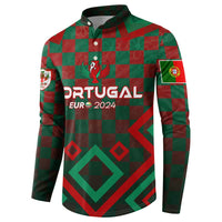 Green and red check button sweatshirt with Portugal Euro 2024 crest and logo.